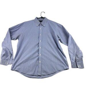 Land's End Button Down Traditional Fit Shirt Blue White Cotton Men's Size L